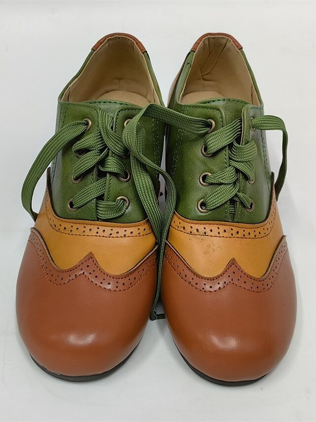 Vintage Cone Heel Colour Block Round Toe Buckle Pumps - Image 3
