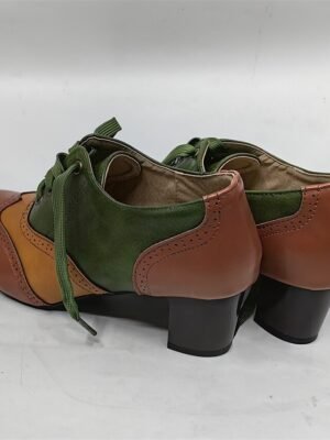 Vintage Cone Heel Colour Block Round Toe Buckle Pumps - Image 4