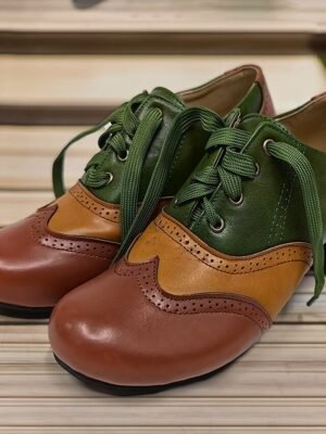 Vintage Cone Heel Colour Block Round Toe Buckle Pumps - Image 5