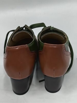 Vintage Cone Heel Colour Block Round Toe Buckle Pumps - Image 6