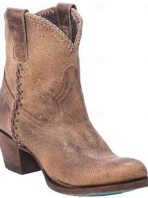 Vintage Distressed Faux Leather Ankle Western Boots - Image 1
