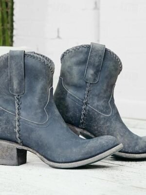 Vintage Distressed Faux Leather Ankle Western Boots - Image 4