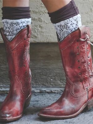 Vintage Distressed Pointed Toe Knee-High Cowboy Boots - Image 10