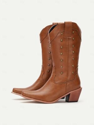 Vintage Distressed Pointed Toe Knee-High Cowboy Boots - Image 2
