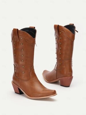 Vintage Distressed Pointed Toe Knee-High Cowboy Boots - Image 3