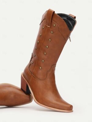 Vintage Distressed Pointed Toe Knee-High Cowboy Boots - Image 6