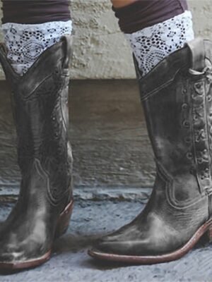 Vintage Distressed Pointed Toe Knee-High Cowboy Boots - Image 8