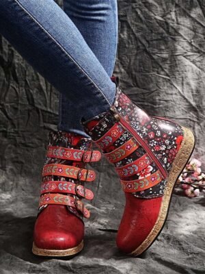 Vintage Embroidered Bohemian Buckle Ankle Boots - Image 1