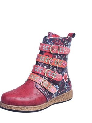 Vintage Embroidered Bohemian Buckle Ankle Boots - Image 6