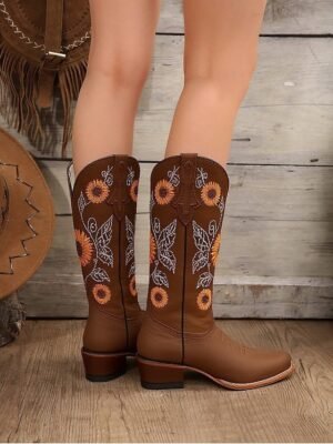 Vintage Embroidered Western Faux Leather Festival Cowboy Boots - Image 2