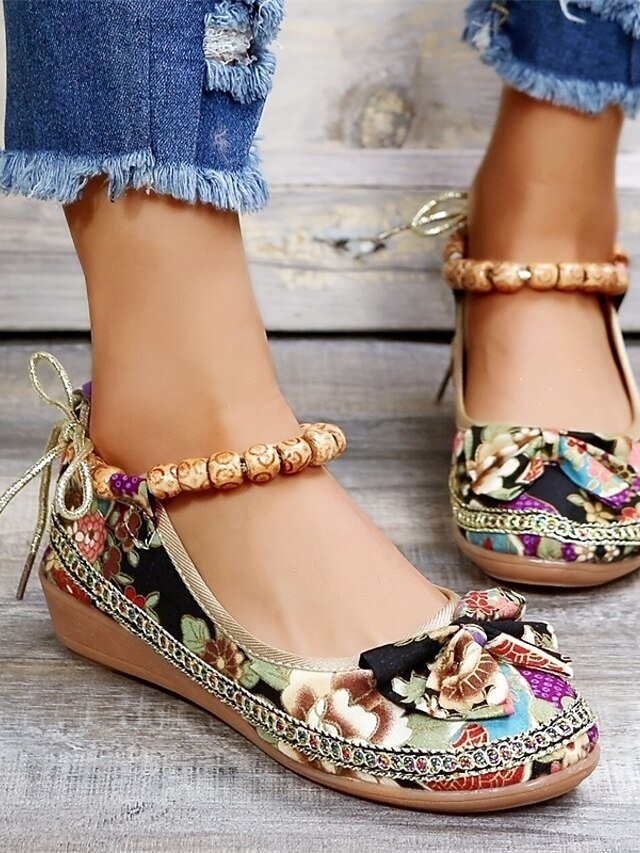 Vintage Floral Embroidered Slip-On Bowknot Ballet Flats - Image 5