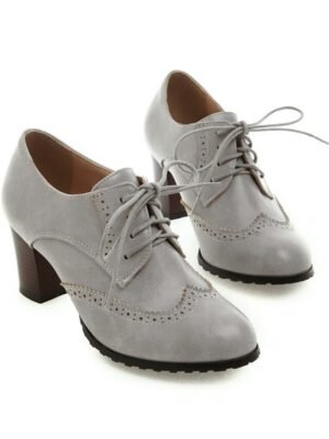 Vintage Green Lace-Up Brogue Chunky Heel Oxford Shoes - Image 6