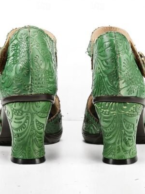 Vintage Handmade Floral Embossed Ankle Strap Heels - Image 10
