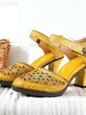 Vintage Handmade Floral Embossed Ankle Strap Heels - Image 11