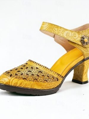 Vintage Handmade Floral Embossed Ankle Strap Heels - Image 12