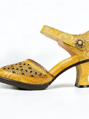 Vintage Handmade Floral Embossed Ankle Strap Heels - Image 13