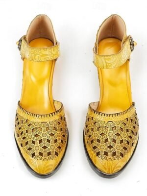 Vintage Handmade Floral Embossed Ankle Strap Heels - Image 14