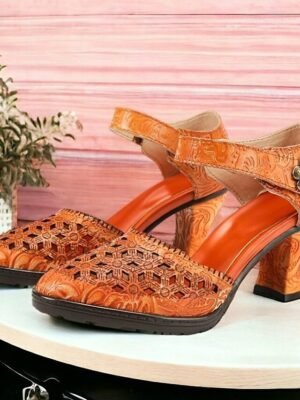 Vintage Handmade Floral Embossed Ankle Strap Heels - Image 16