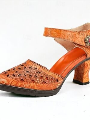 Vintage Handmade Floral Embossed Ankle Strap Heels - Image 17