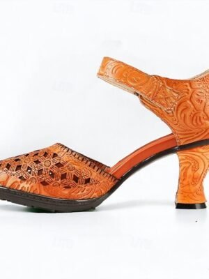 Vintage Handmade Floral Embossed Ankle Strap Heels - Image 18
