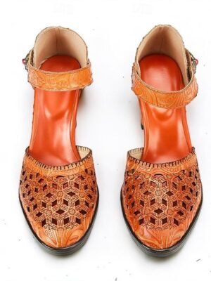 Vintage Handmade Floral Embossed Ankle Strap Heels - Image 19
