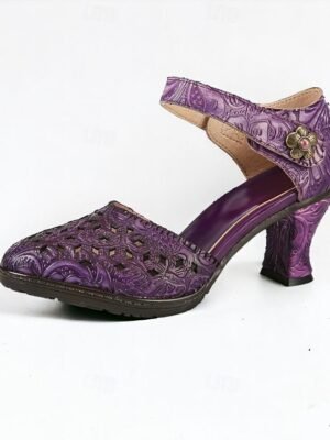 Vintage Handmade Floral Embossed Ankle Strap Heels - Image 2