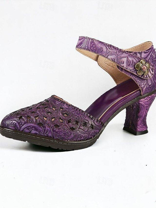 Vintage Handmade Floral Embossed Ankle Strap Heels - Image 2