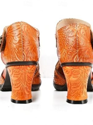 Vintage Handmade Floral Embossed Ankle Strap Heels - Image 20