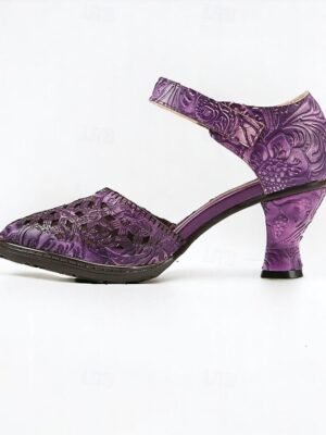 Vintage Handmade Floral Embossed Ankle Strap Heels - Image 3