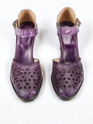 Vintage Handmade Floral Embossed Ankle Strap Heels - Image 4