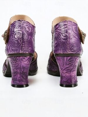 Vintage Handmade Floral Embossed Ankle Strap Heels - Image 5