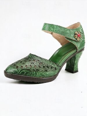 Vintage Handmade Floral Embossed Ankle Strap Heels - Image 8