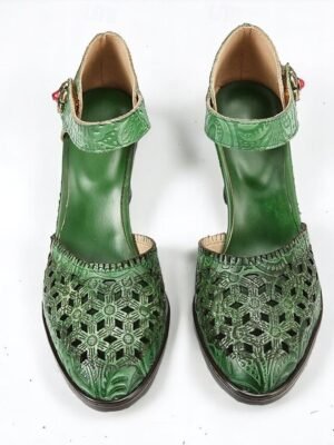 Vintage Handmade Floral Embossed Ankle Strap Heels - Image 9
