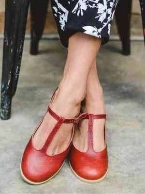 Vintage-Inspired Casual Round Toe T-Strap Flats - Image 1