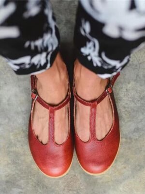 Vintage-Inspired Casual Round Toe T-Strap Flats - Image 2