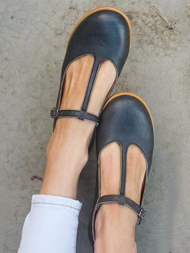 Vintage-Inspired Casual Round Toe T-Strap Flats - Image 6
