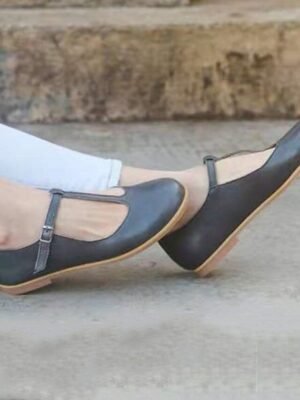 Vintage-Inspired Casual Round Toe T-Strap Flats - Image 7