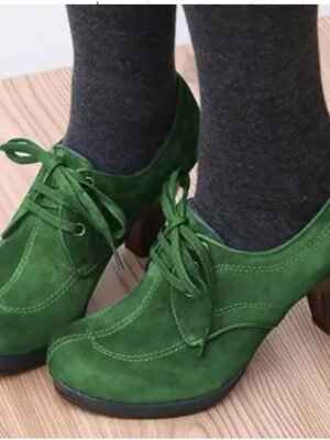 Vintage-Inspired Platform Suede Lace-Up Ankle Boots - Image 2