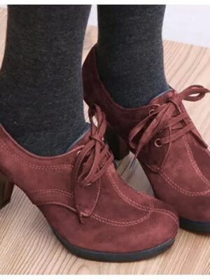 Vintage-Inspired Platform Suede Lace-Up Ankle Boots - Image 4