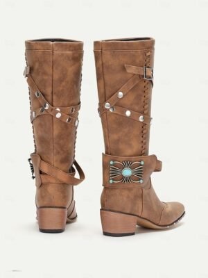 Vintage Knee-High Studded Western Cowgirl Boots - Image 4