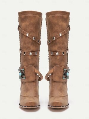 Vintage Knee-High Studded Western Cowgirl Boots - Image 5