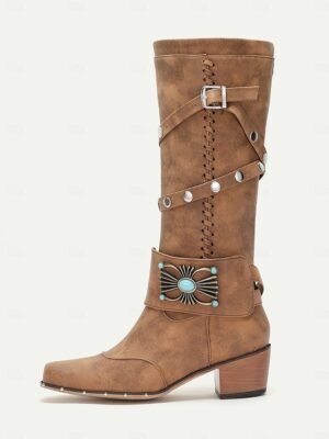 Vintage Knee-High Studded Western Cowgirl Boots - Image 6