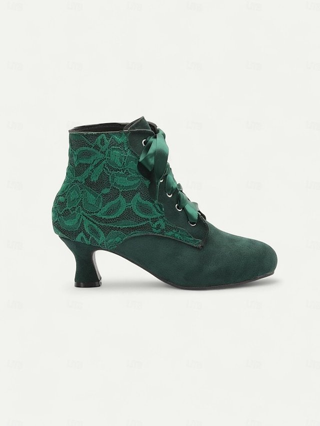 Vintage Lace-Up Round Toe High Heel Ankle Boots - Image 2
