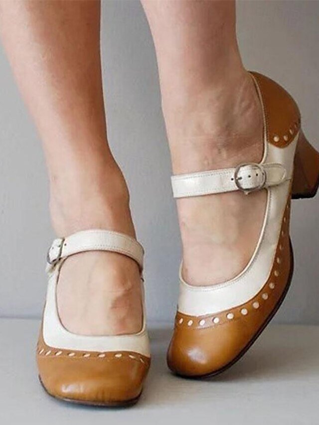 Vintage Light Brown and White Mary Jane Heels - Image 1