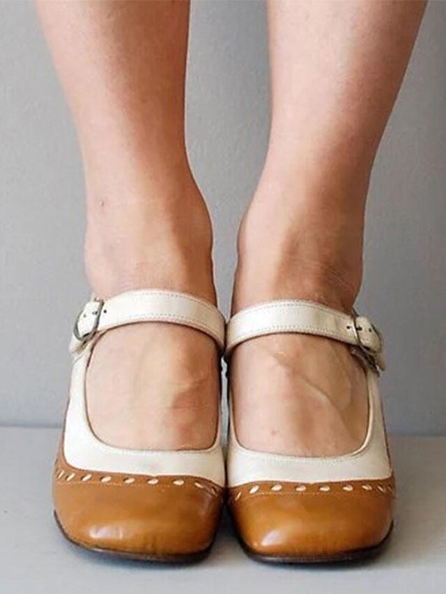 Vintage Light Brown and White Mary Jane Heels - Image 2