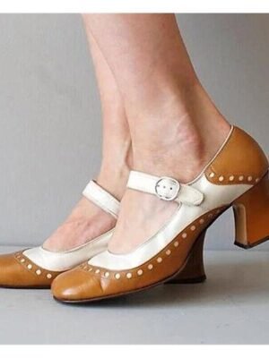 Vintage Light Brown and White Mary Jane Heels - Image 3