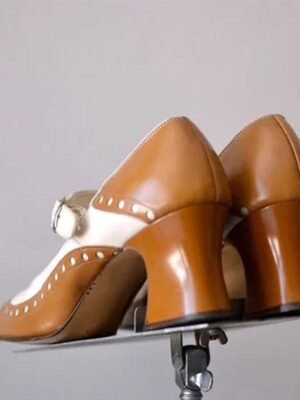 Vintage Light Brown and White Mary Jane Heels - Image 5