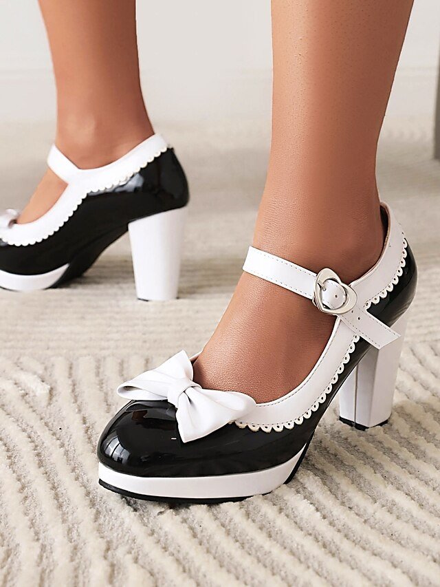 Vintage Lolita Retro Platform Bow Heart Buckle Mary Jane Heels - Image 1