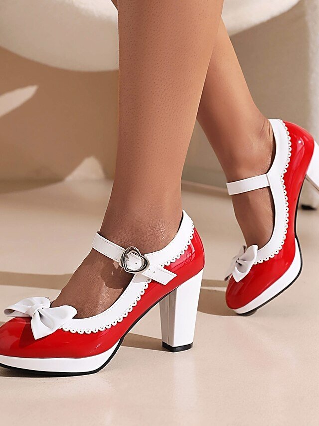 Vintage Lolita Retro Platform Bow Heart Buckle Mary Jane Heels - Image 2