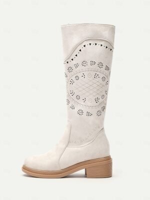 Vintage Mid-Calf Embroidered Laser-Cut Western Cowboy Boots - Image 10